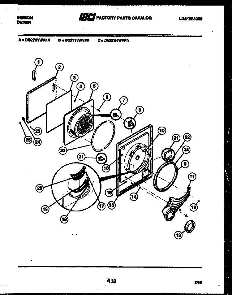 DOOR PARTS Diagram and Parts List for DG27A7WVFA  Gibson Dryer