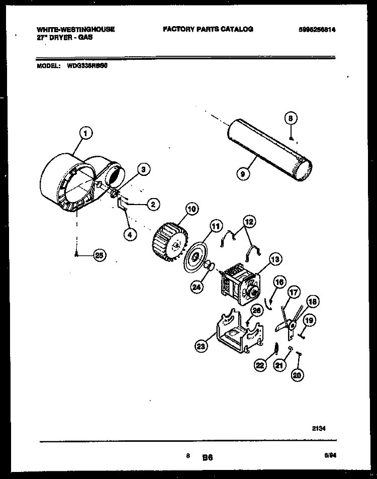 BLOWER AND DRIVE PARTS Diagram and Parts List for WDG336RBSW0  Frigidaire Dryer