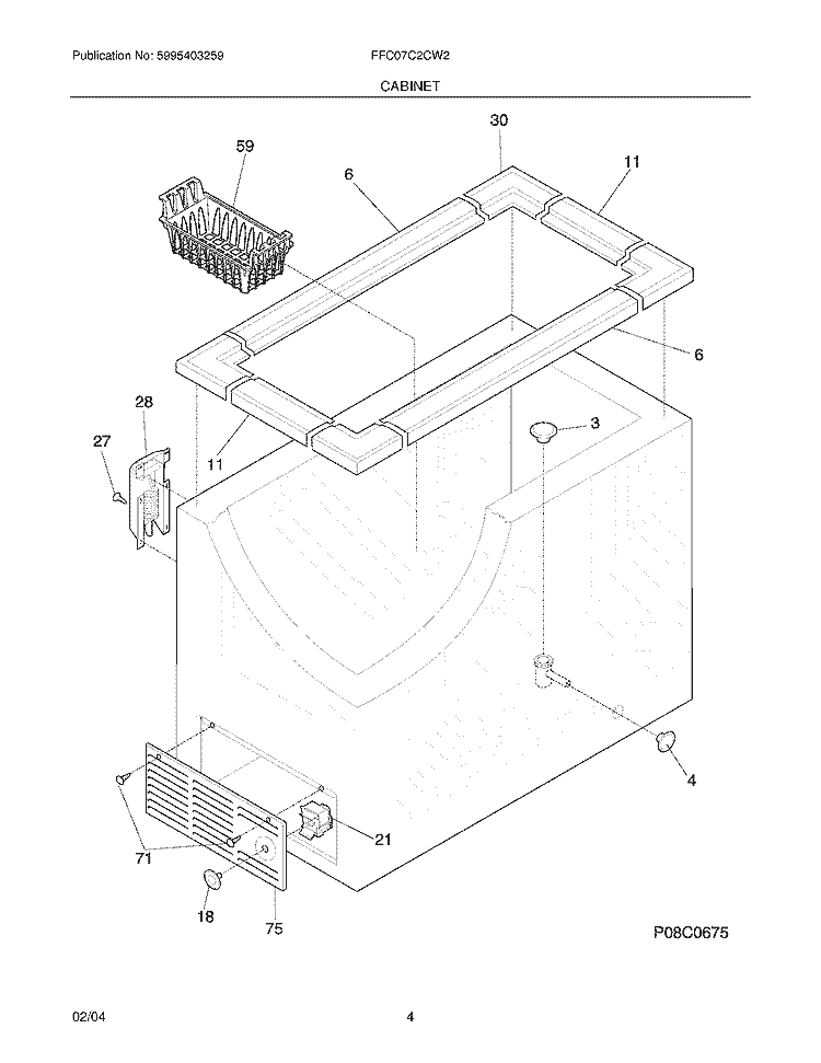 CABINET Diagram and Parts List for FFC07C2CW2  Frigidaire Freezer
