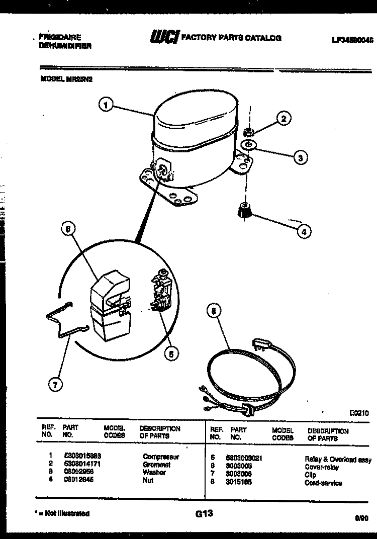 COMPRESSOR PARTS Diagram and Parts List for MR25N2  Frigidaire Dehumidifier