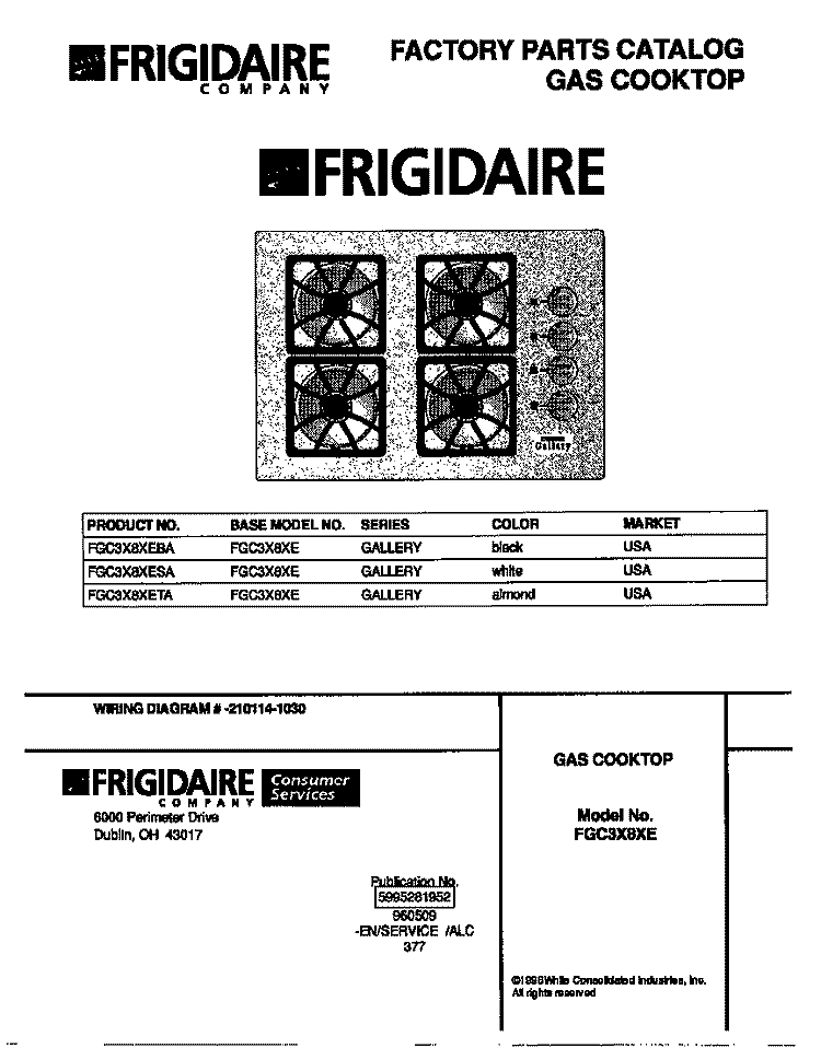 COVER Diagram and Parts List for FGC3X8XEBA  Frigidaire Cooktop