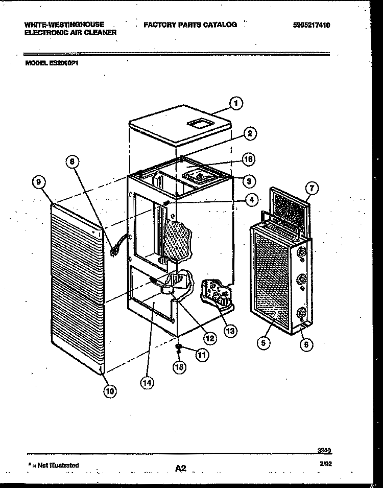 ELECTRONIC AIR CLEANER PARTS Diagram and Parts List for ES2000P1  Frigidaire Air Purifier