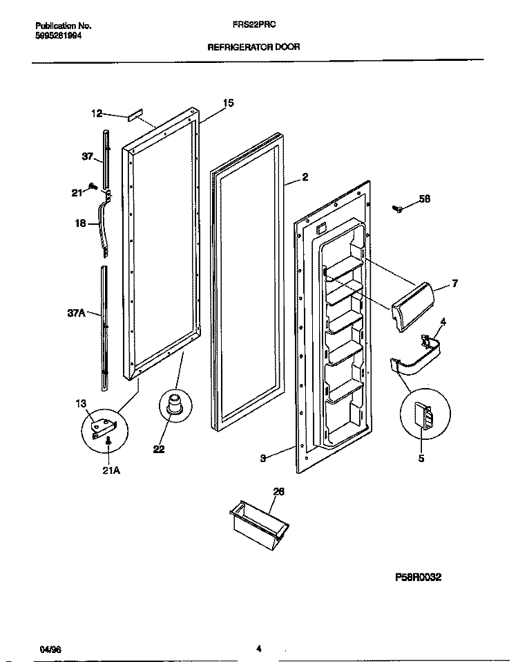 REFRIGERATOR DOOR Diagram and Parts List for FRS22PRCW1  Frigidaire Refrigerator