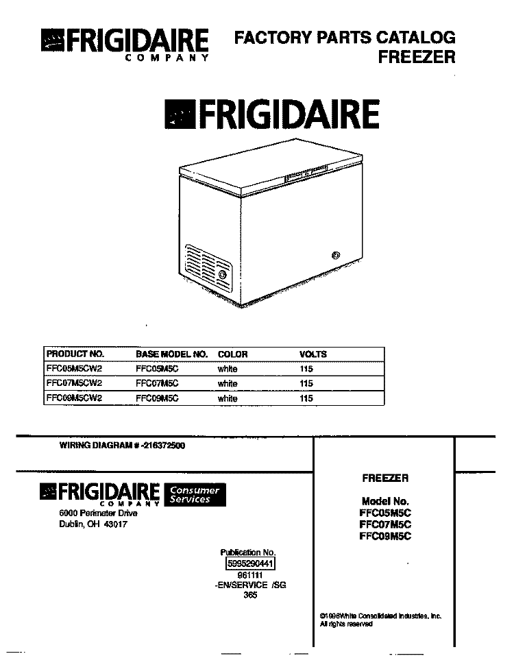 COVER Diagram and Parts List for FFC09M5CW2  Frigidaire Freezer