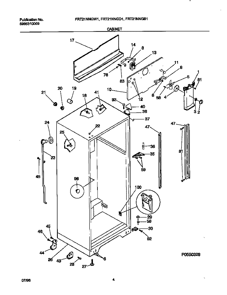 CABINET Diagram and Parts List for FRT21NNGB1  Frigidaire Refrigerator