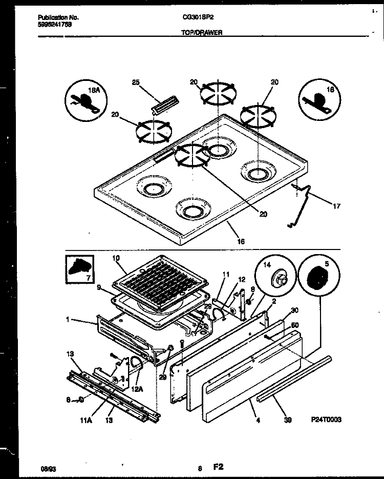 COOKTOP AND BROILER DRAWER PARTS Diagram and Parts List for CG301SP2D4  Frigidaire Range