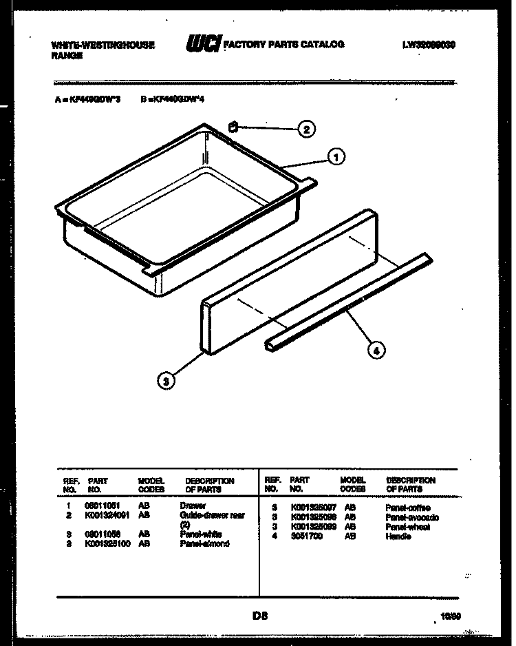 DRAWER PARTS Diagram and Parts List for KF440GDW4  Frigidaire Range