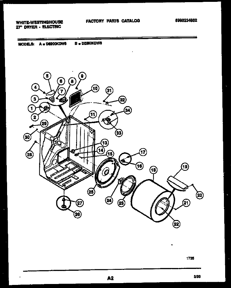 CABINET AND COMPONENT PARTS Diagram and Parts List for DE650KDD6  Frigidaire Dryer