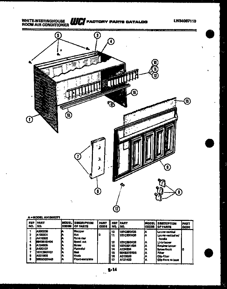 CABINET PARTS Diagram and Parts List for AC08EK7A1  Frigidaire Air Conditioner