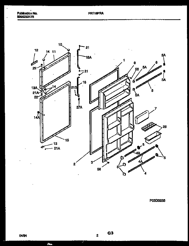 DOOR PARTS Diagram and Parts List for FRT18PRAW1  Frigidaire Refrigerator