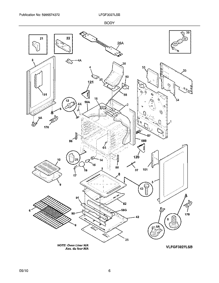 BODY Diagram and Parts List for LFGF3027LSB  Frigidaire Range