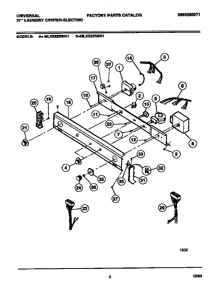 CONSOLE & CONTROLS Diagram and Parts List for MLXE62RBD1  Frigidaire Washer Dryer Combo