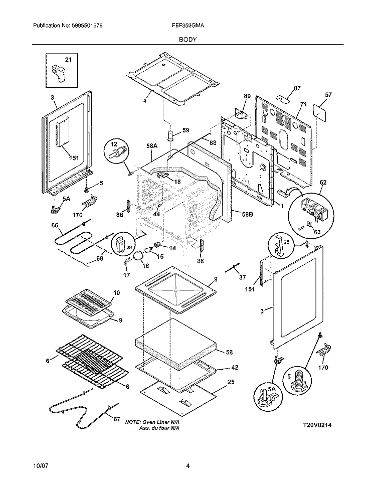 BODY Diagram and Parts List for FEF352GMA  Frigidaire Range