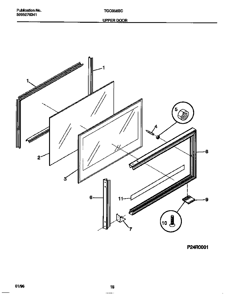 UPPER DOOR Diagram and Parts List for TGO356BCDB  Tappan Range