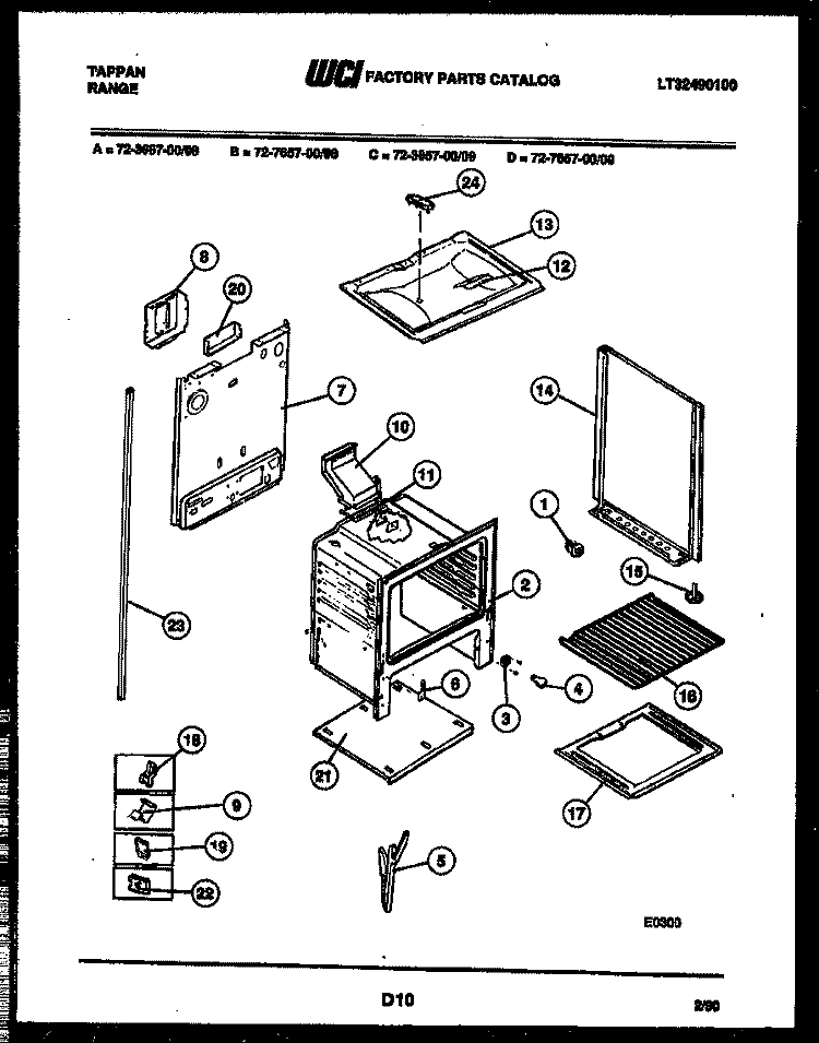 LOWER BODY PARTS Diagram and Parts List for 72-3657-00-08  Tappan Range