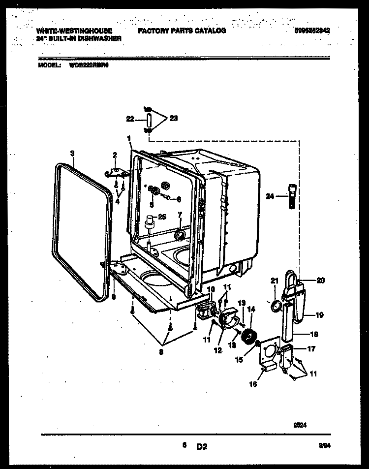 TUB AND FRAME PARTS Diagram and Parts List for WDB222RBR0  Frigidaire Dishwasher