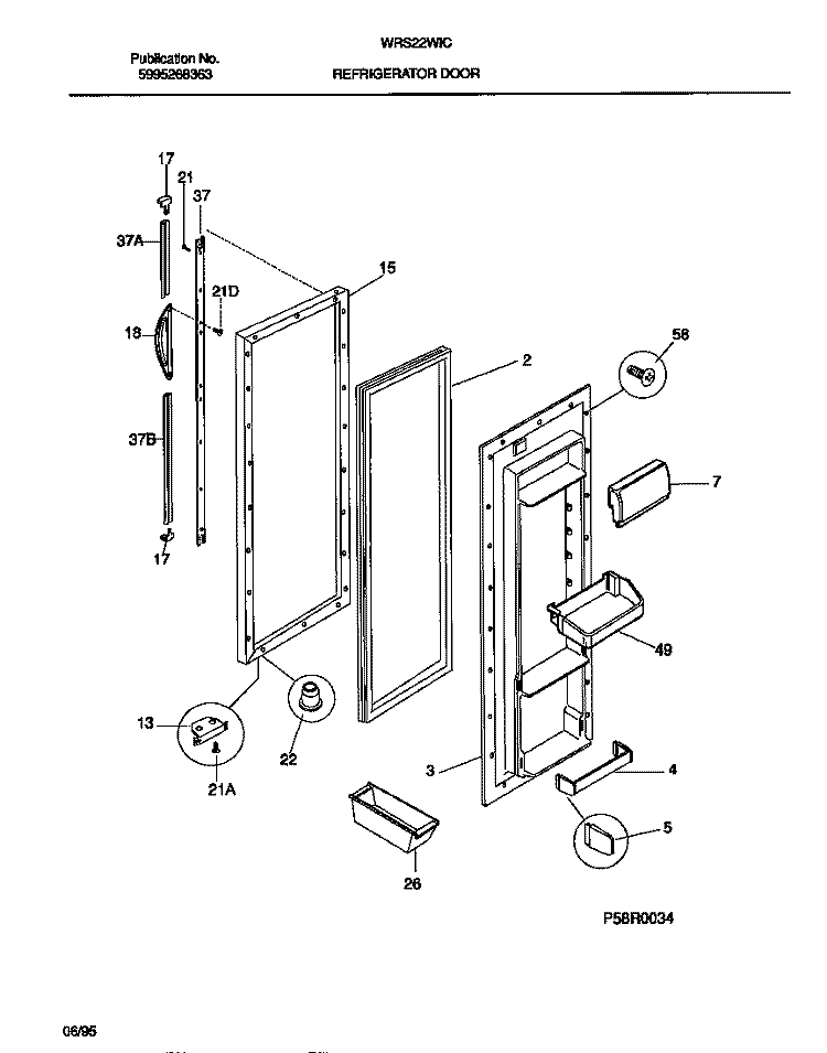 REFRIGERATOR DOOR Diagram and Parts List for WRS22WICD0  Frigidaire Refrigerator