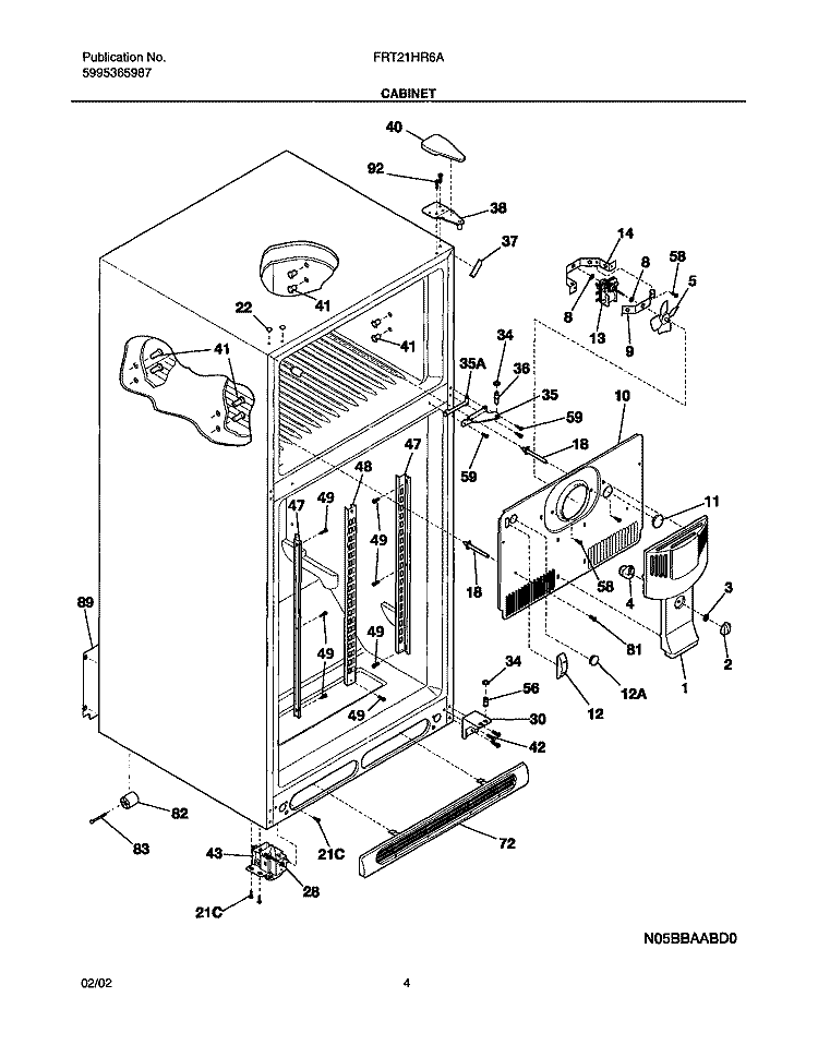 CABINET Diagram and Parts List for FRT21HR6AB2  Frigidaire Refrigerator