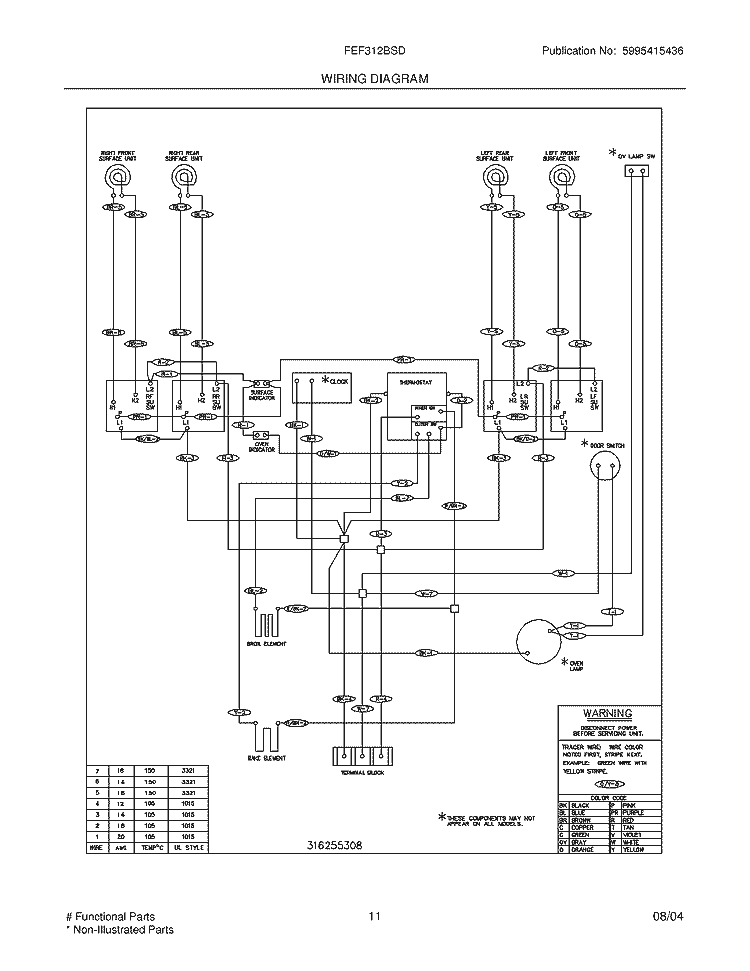 WIRING DIAGRAM Diagram and Parts List for FEF312BSD  Frigidaire Range