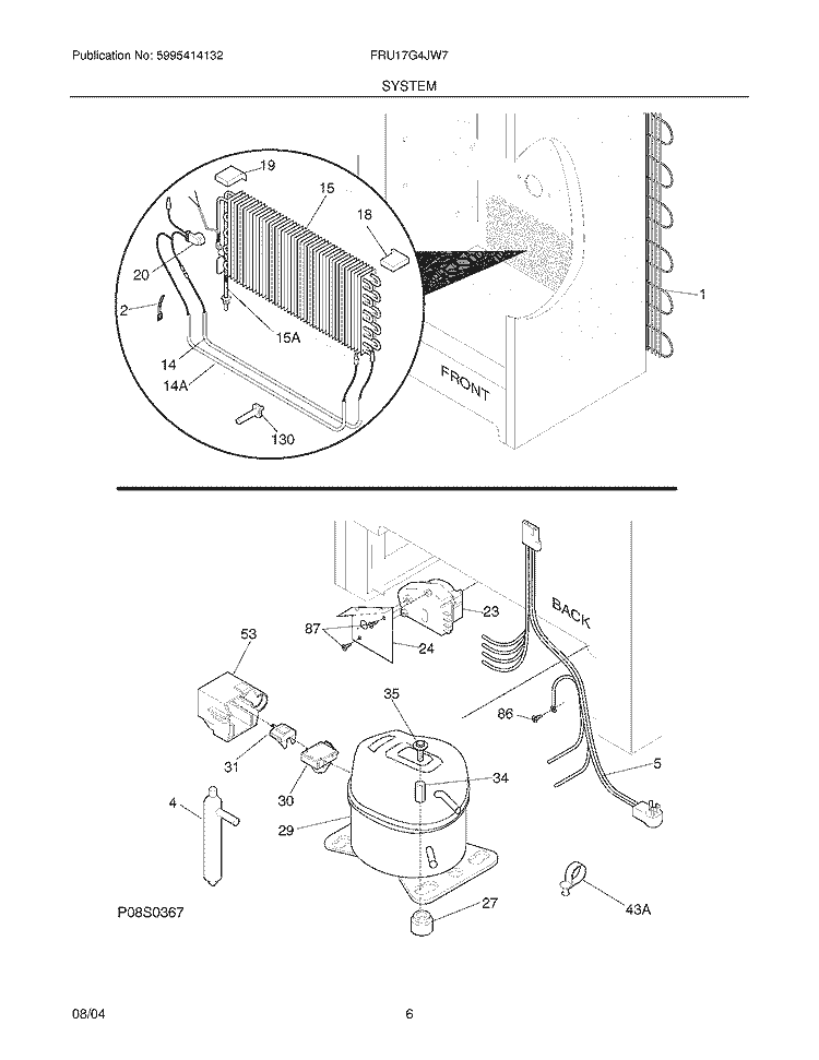 SYSTEM Diagram and Parts List for FRU17G4JW7  Frigidaire Refrigerator