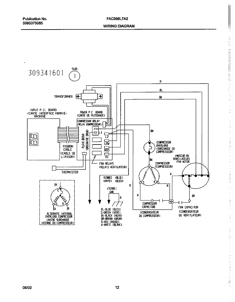 WIRING DIAGRAM Diagram and Parts List for FAC066L7A2  Frigidaire Air Conditioner