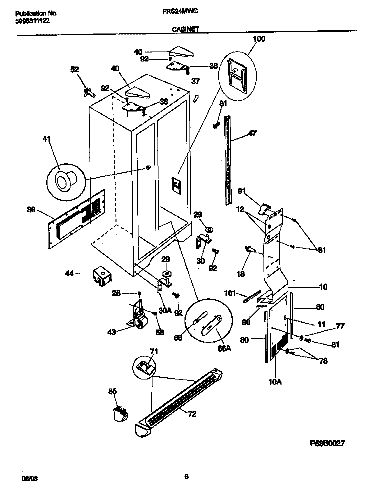 CABINET Diagram and Parts List for FRS24MWGW1  Frigidaire Refrigerator