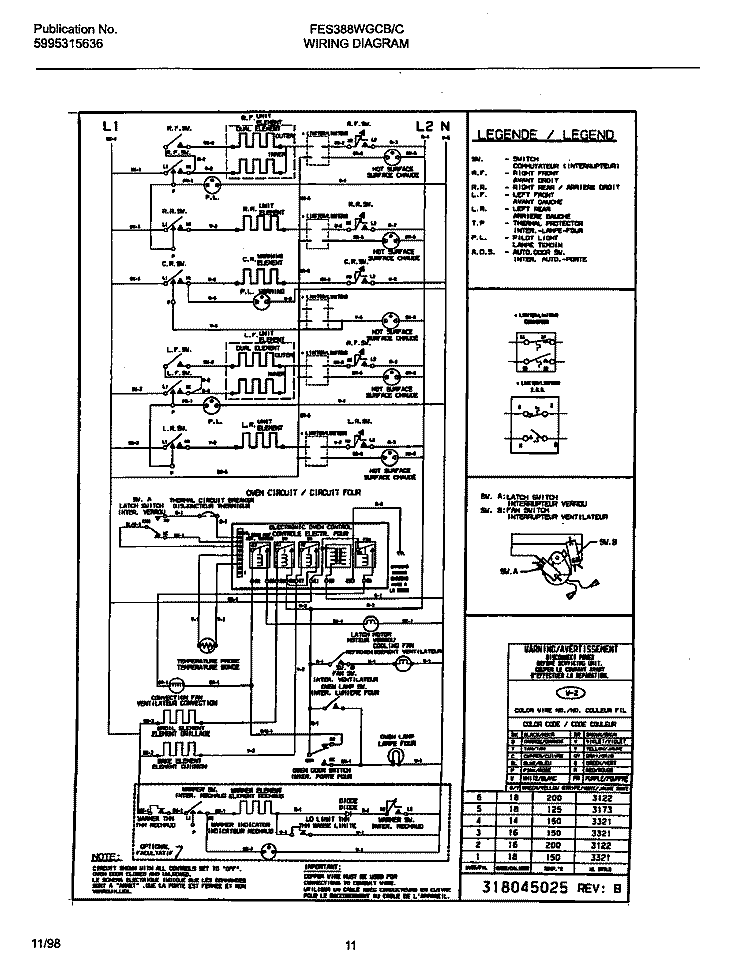 WIRING - CB / CC Diagram and Parts List for FES388WGCC  Frigidaire Range