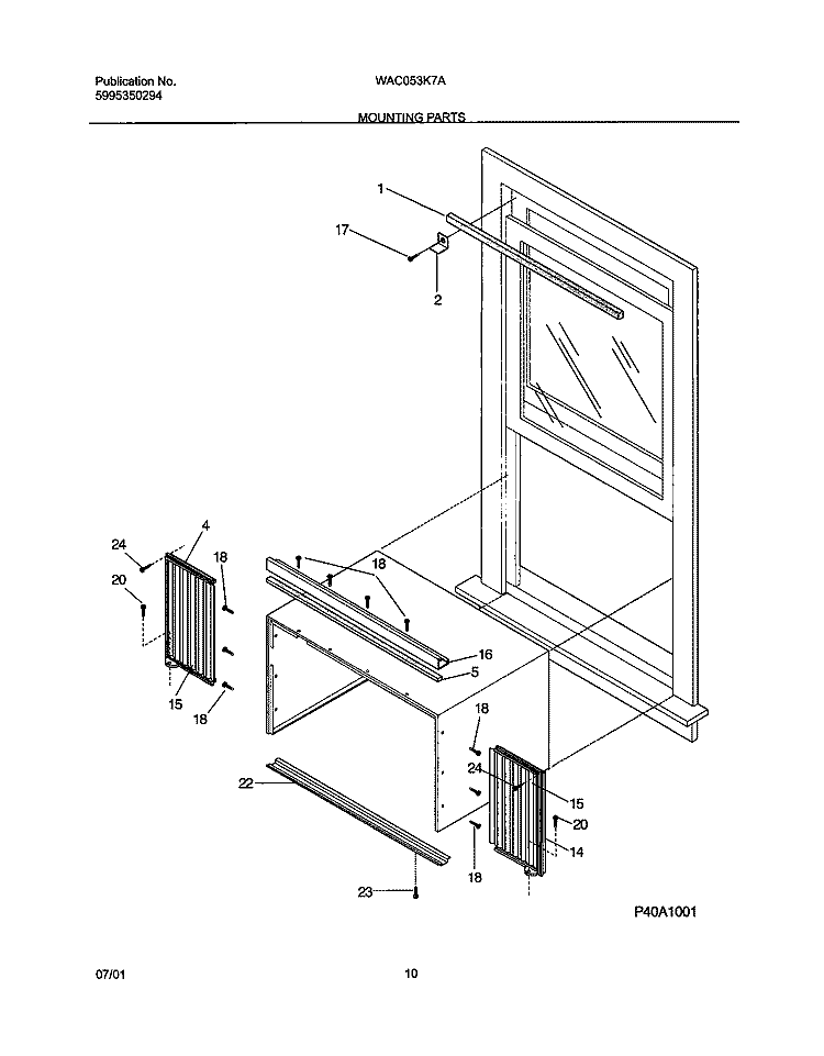WINDOW MOUNTING Diagram and Parts List for WAC053K7A1  Westinghouse Air Conditioner