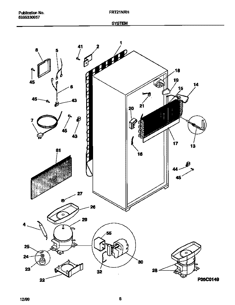 SYSTEM Diagram and Parts List for FRT21NRHD0  Frigidaire Refrigerator