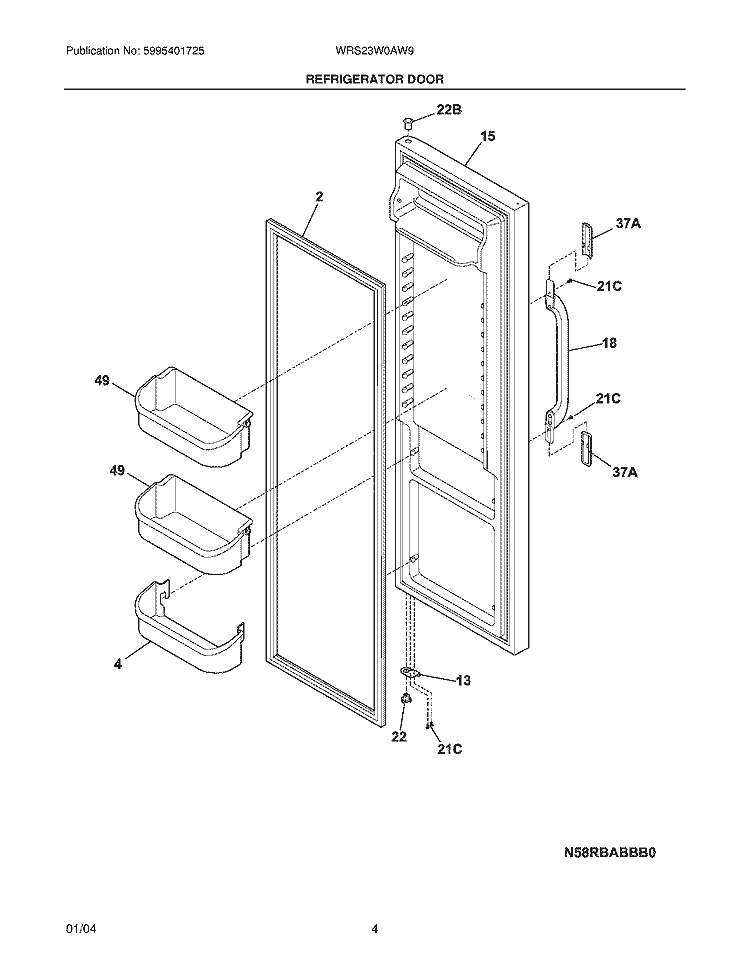 REFRIGERATOR DOOR Diagram and Parts List for WRS23W0AW9  Westinghouse Refrigerator