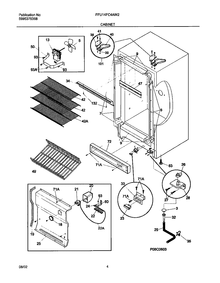 CABINET Diagram and Parts List for FFU14FC4AW2  Frigidaire Freezer