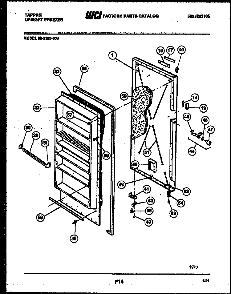 DOOR PARTS Diagram and Parts List for 99-2188-00-03  Tappan Freezer