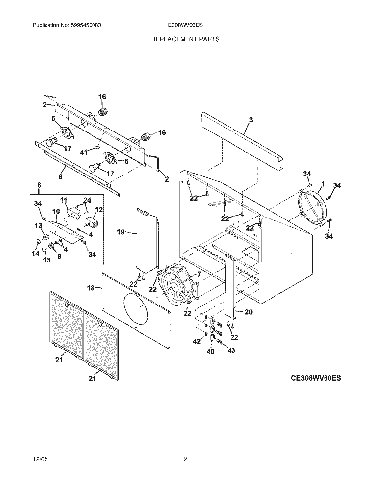 REPLACEMENT PARTS Diagram and Parts List for E308WV60ES  Electrolux Range Hood