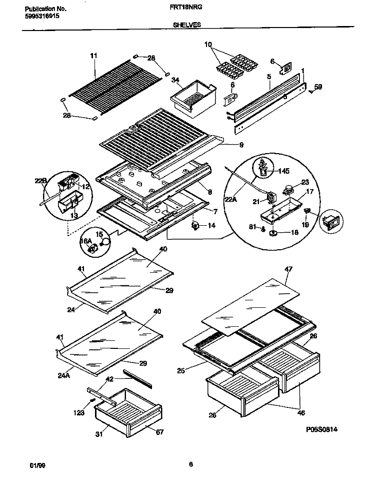 SHELVES Diagram and Parts List for FRT18NRGD1  Frigidaire Refrigerator