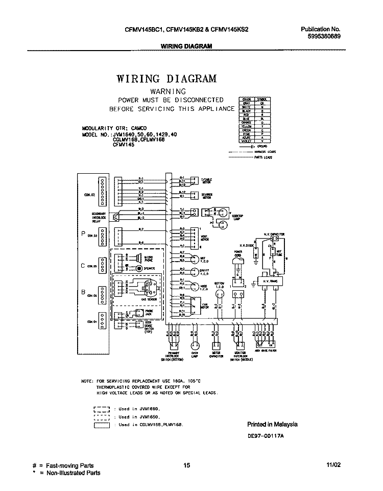 WIRING DIAGRAM Diagram and Parts List for CFMV145BC1  Frigidaire Microwave