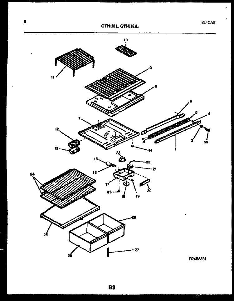 SHELVES AND SUPPORTS Diagram and Parts List for GTN181WLO  Uni Refrigerator