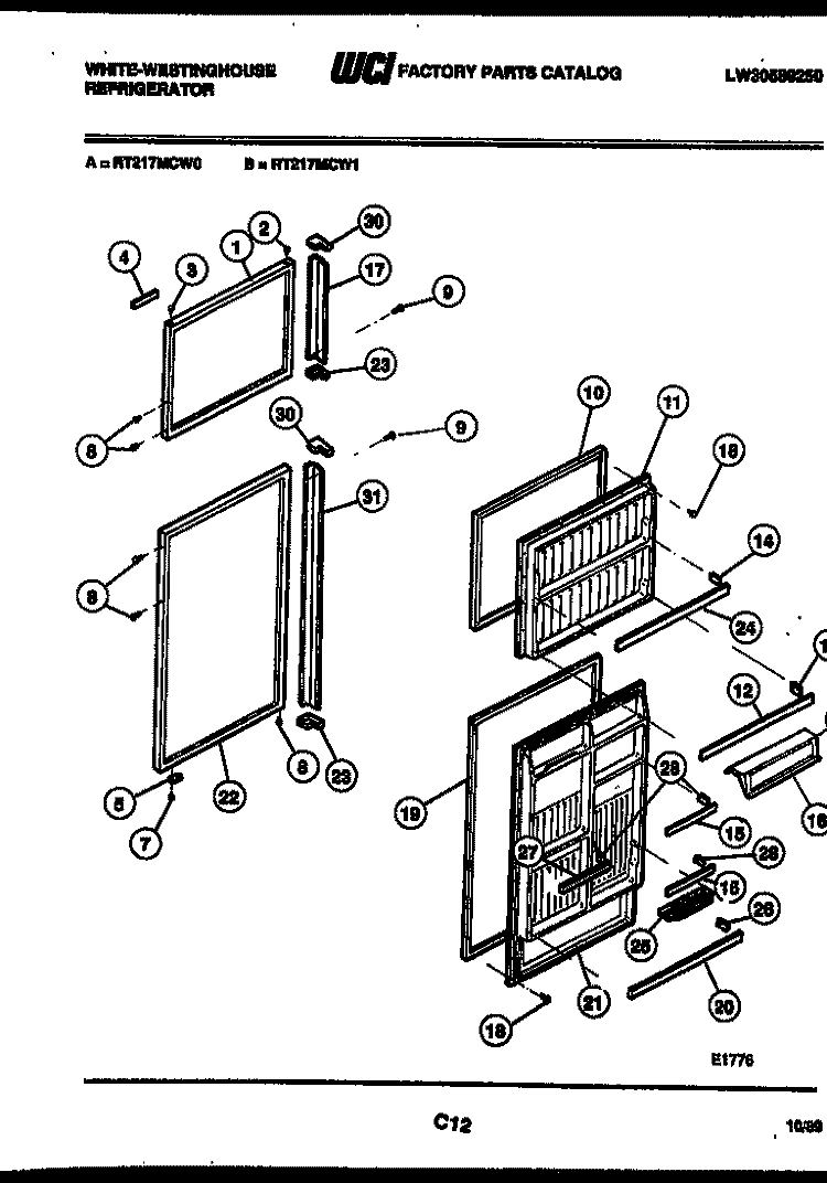 DOOR PARTS Diagram and Parts List for RT217MCW0  Frigidaire Refrigerator