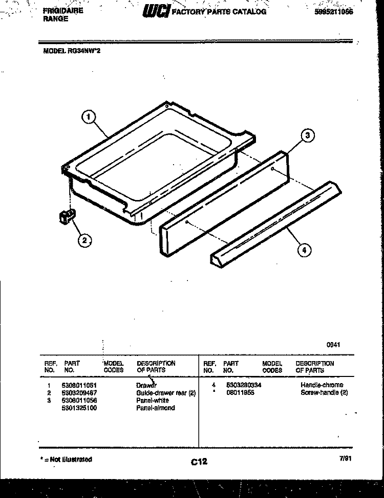 DRAWER PARTS Diagram and Parts List for RG34NW2  Frigidaire Range