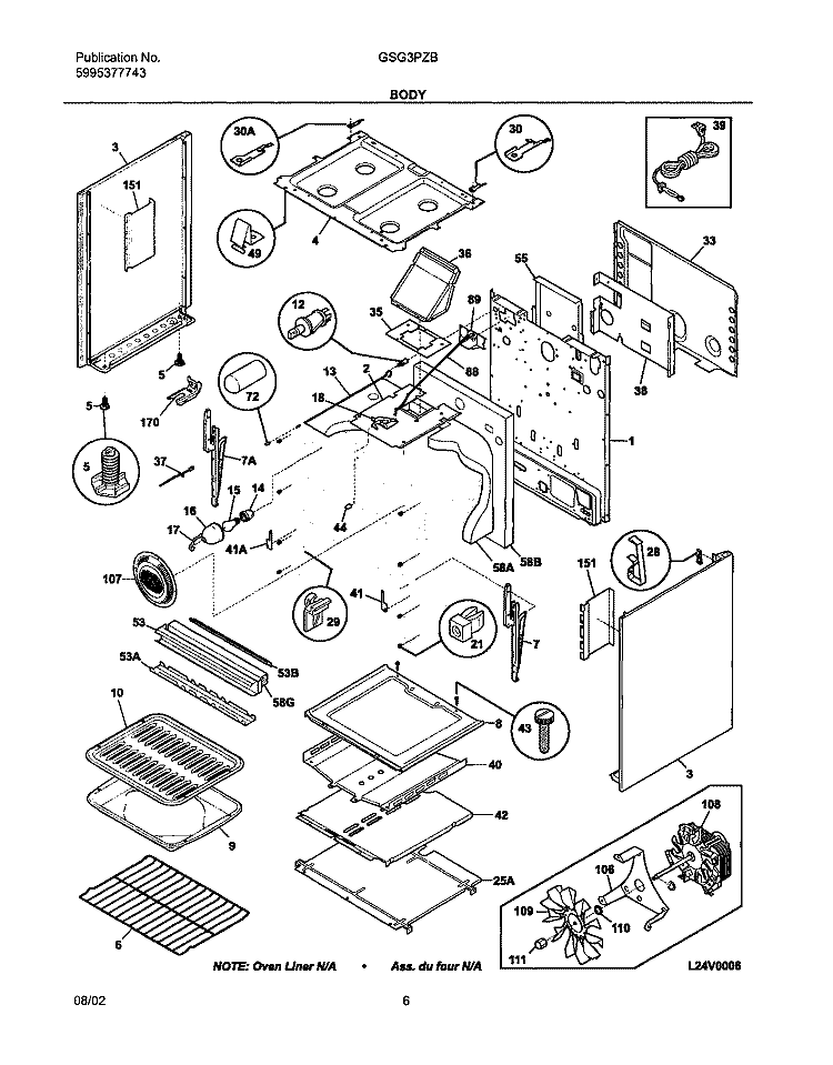BODY Diagram and Parts List for GSG3PZBBA  Frigidaire Range