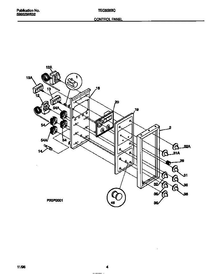 CONTROL PANEL Diagram and Parts List for TEO356BCDD  Tappan Range