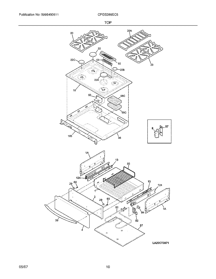 TOP Diagram and Parts List for CPGS389EC5  Frigidaire Range