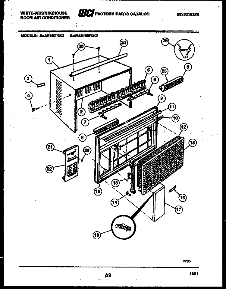 CABINET PARTS Diagram and Parts List for AS189P2K2  Frigidaire Air Conditioner