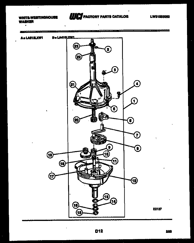 TRANSMISSION PARTS Diagram and Parts List for LA415LXD1  Frigidaire Washer