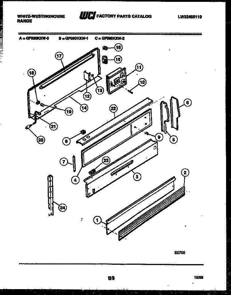 BACKGUARD Diagram and Parts List for GF980KXW0  Frigidaire Range