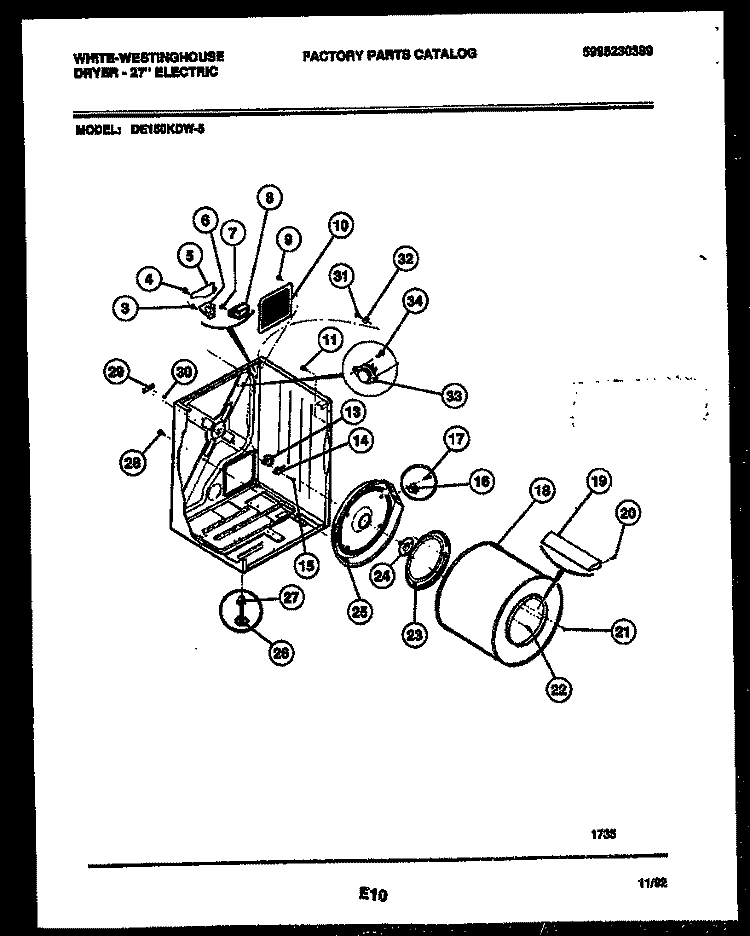 CABINET AND COMPONENT PARTS Diagram and Parts List for DE150KDD5  Frigidaire Dryer