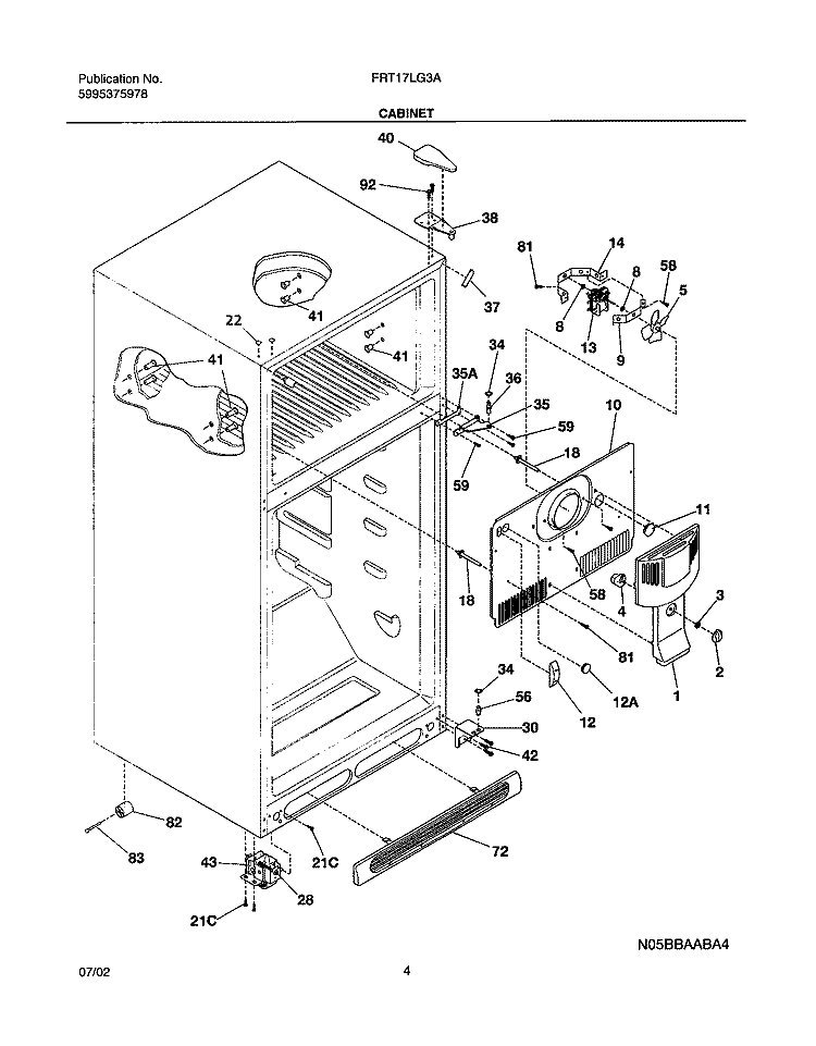 CABINET Diagram and Parts List for FRT17LG3AQ1  Frigidaire Refrigerator