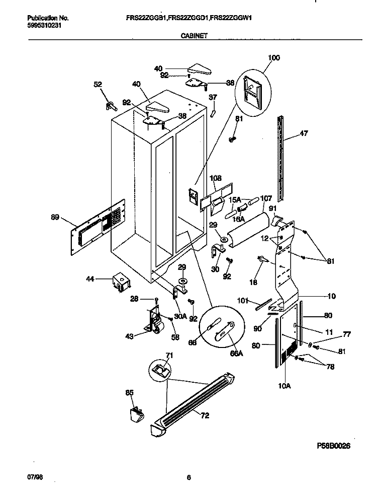 CABINET Diagram and Parts List for FRS22ZGGD1  Frigidaire Refrigerator