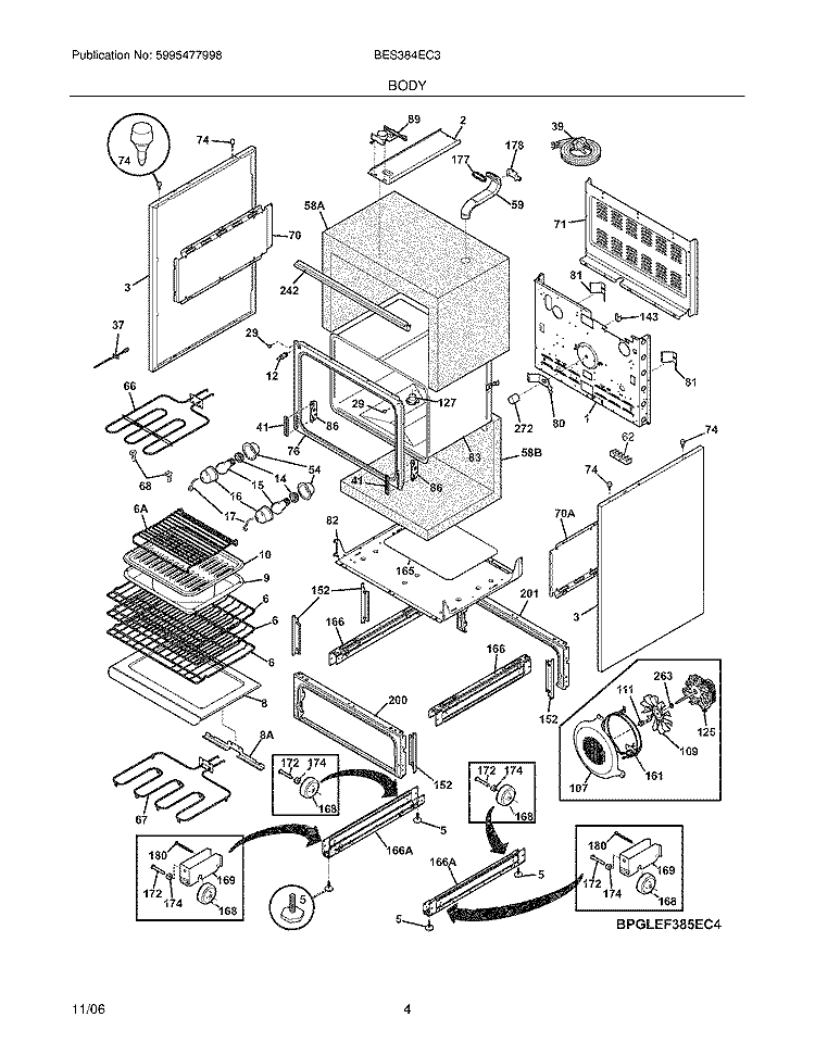BODY Diagram and Parts List for BES384EC3  Crosley Wall Oven