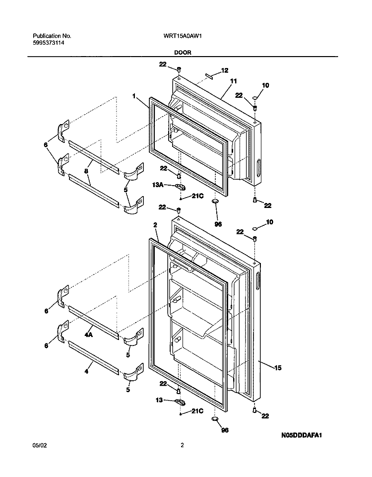 DOORS Diagram and Parts List for WRT15A0AW1  Westinghouse Refrigerator
