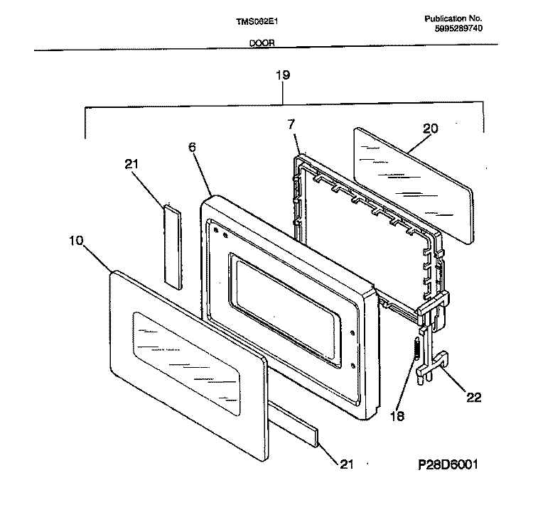 DOOR Diagram and Parts List for TMS062E1S0  Tappan Microwave